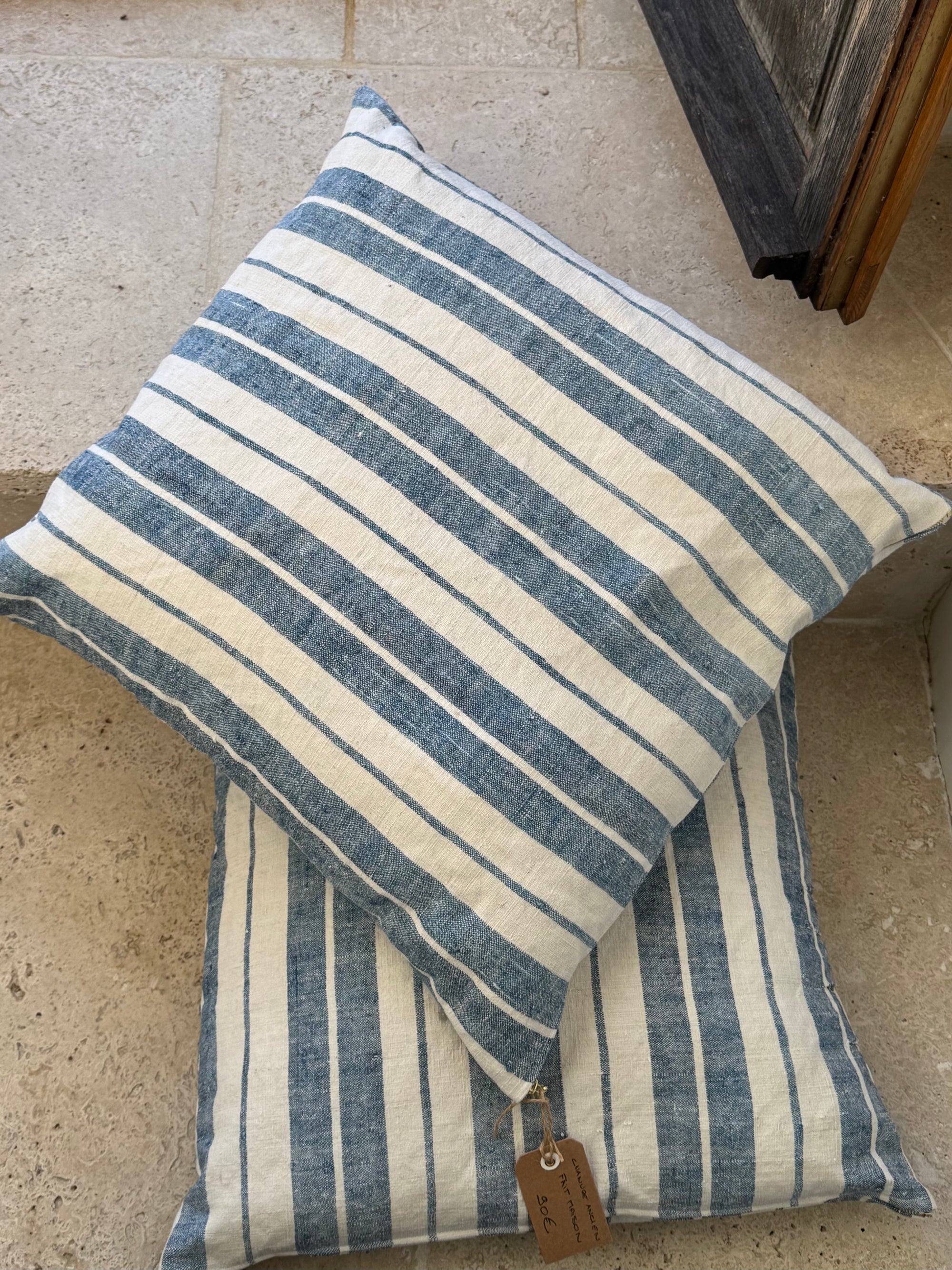 coussins en chanvre ancien Rayé Bleu