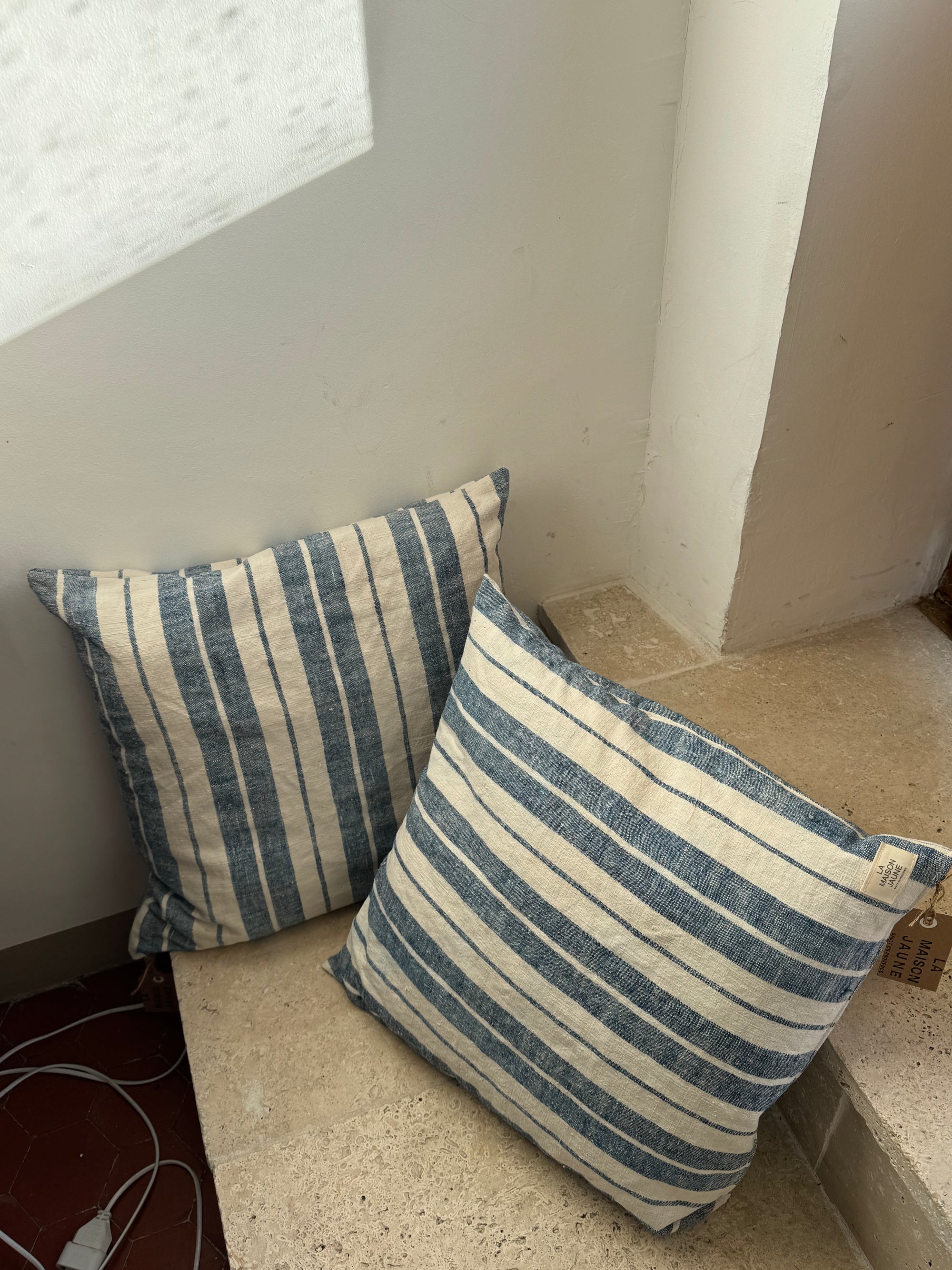 coussins en chanvre ancien Rayé Bleu