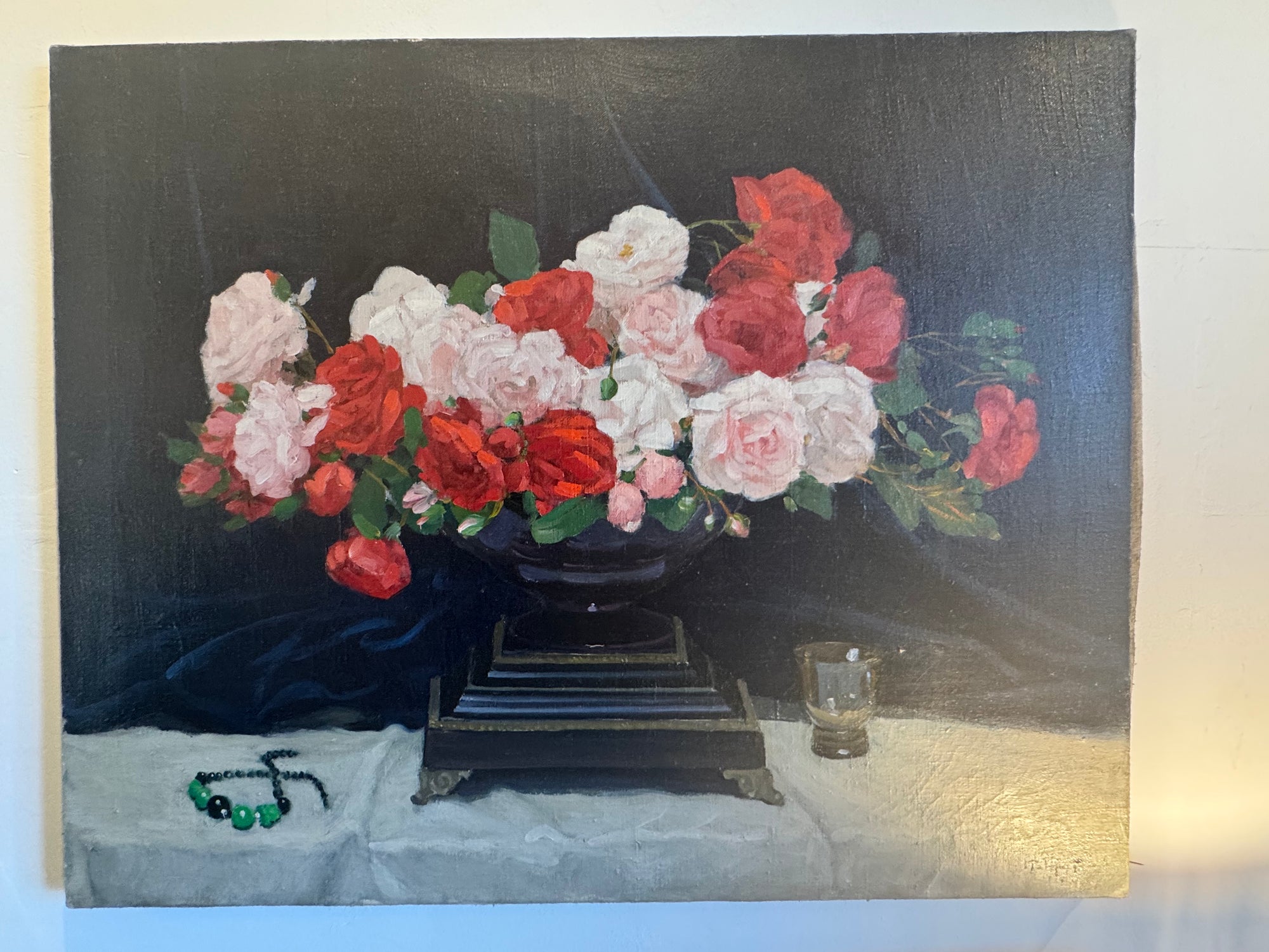 huile sur toile fin 19eme signée "bouquet de roses"