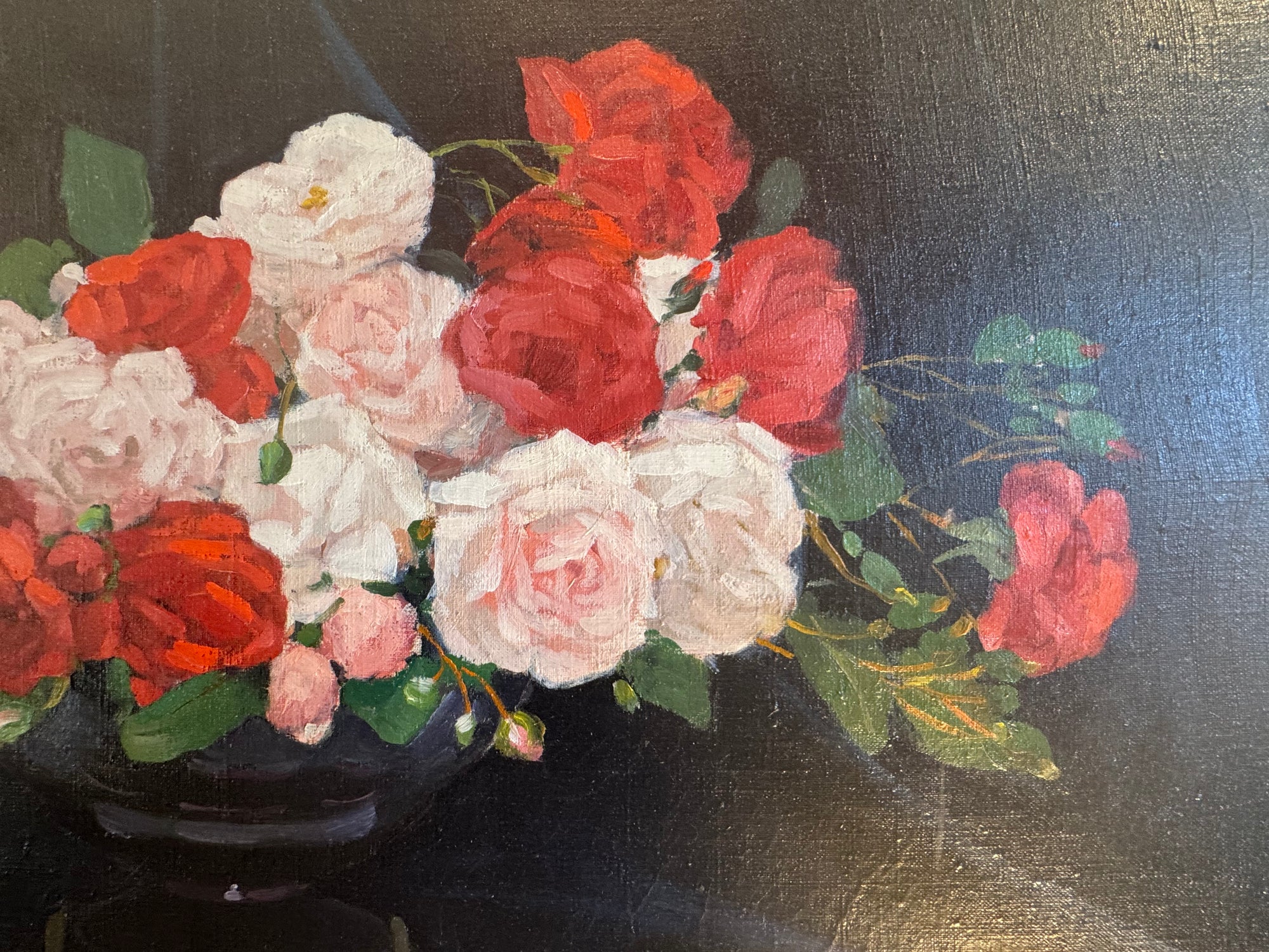 huile sur toile fin 19eme signée "bouquet de roses"
