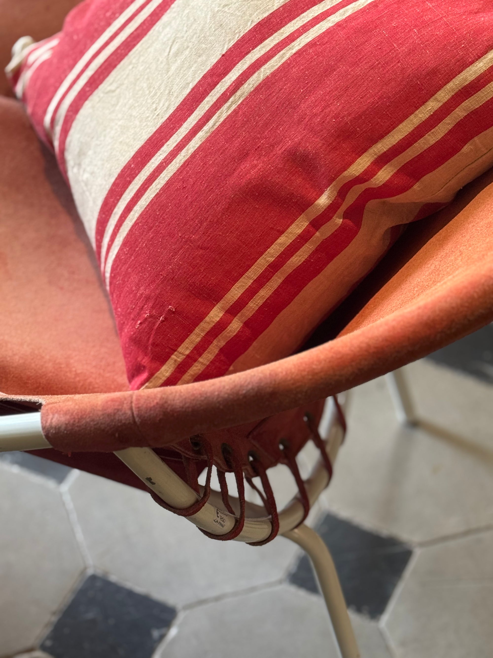 Coussin rayure toile matelas 19éme