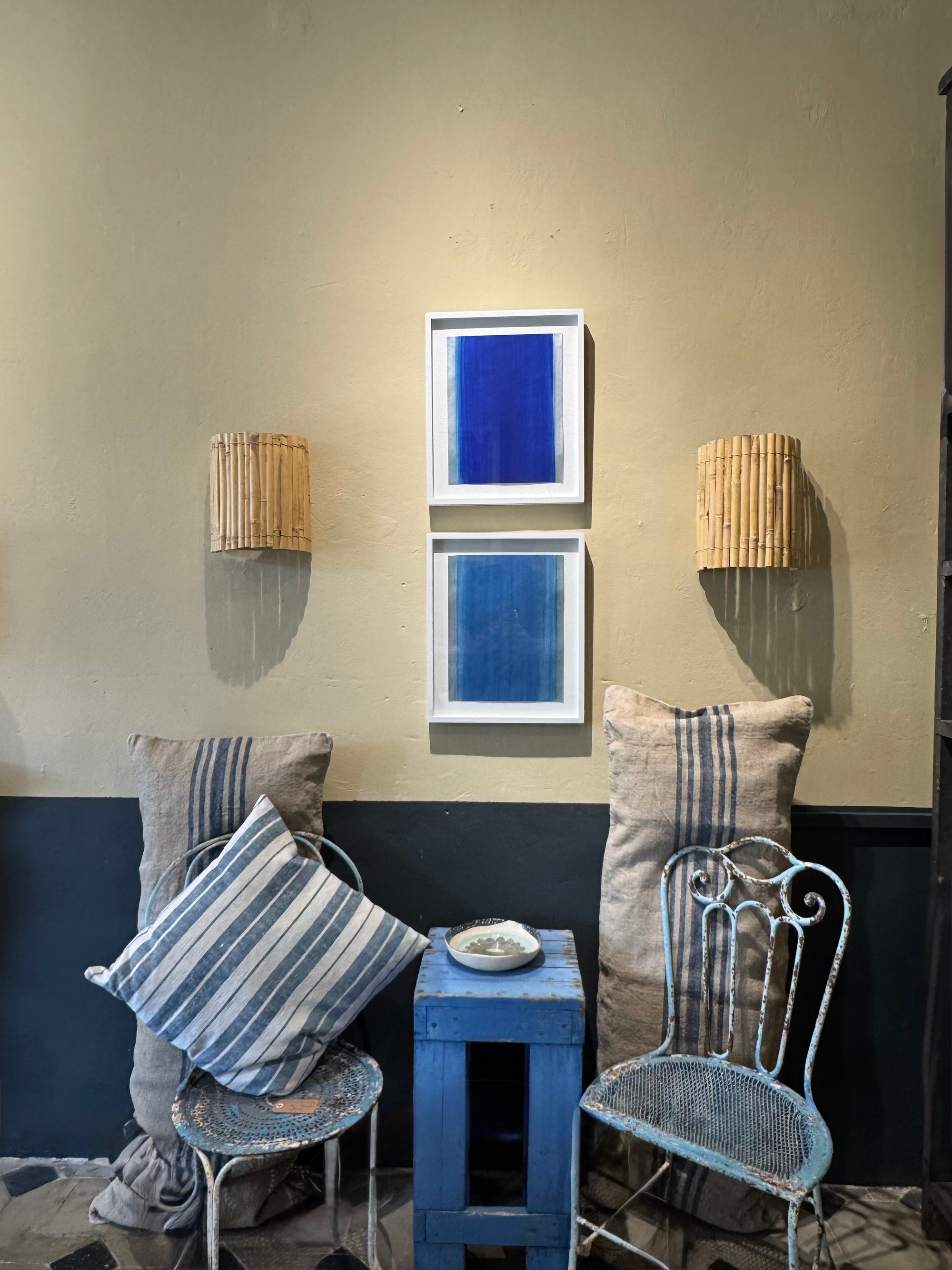 Coussin en chanvre rayé bleu XXL