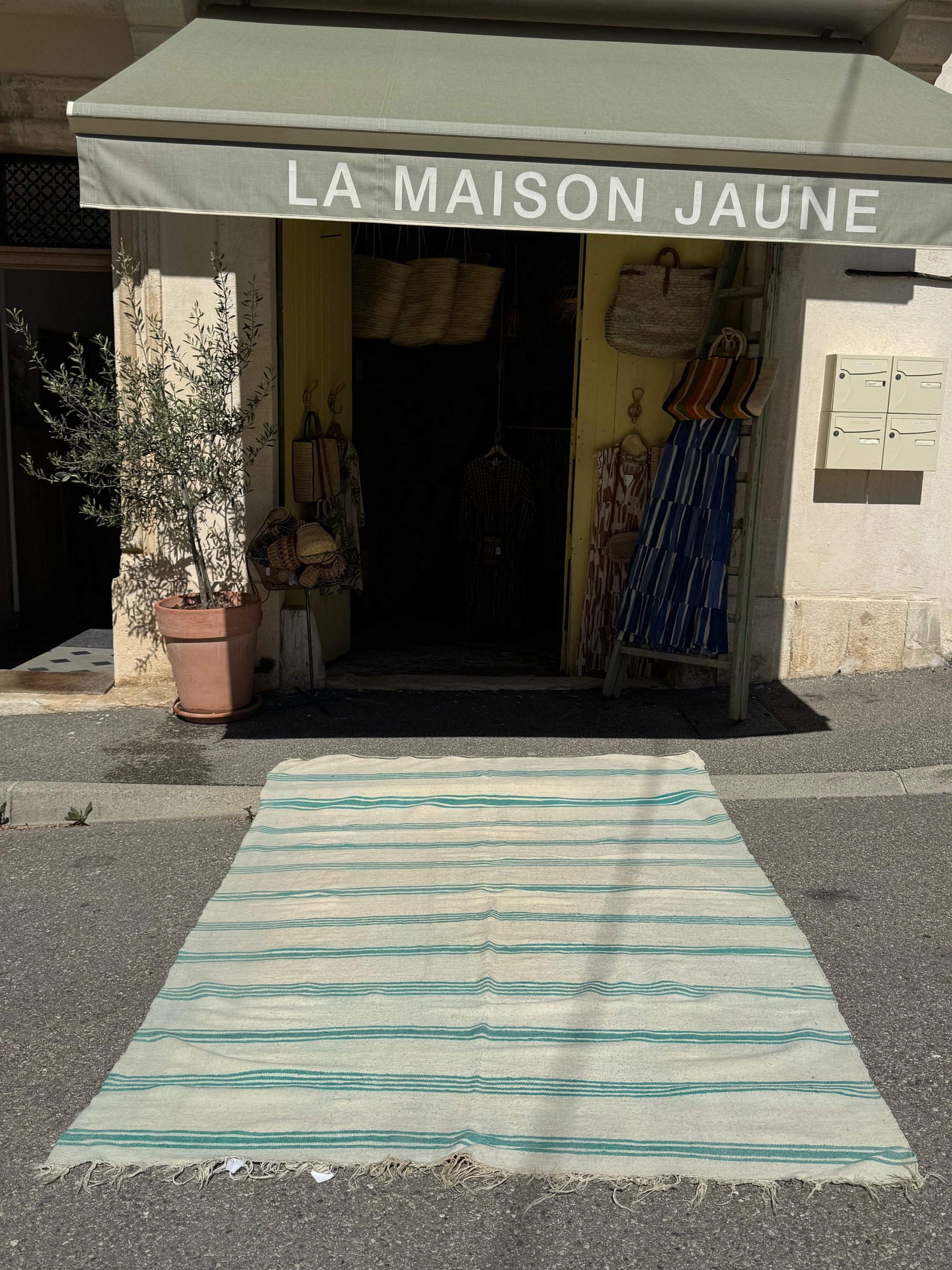 tapis Berbére ancien rayé Naturel turquoise