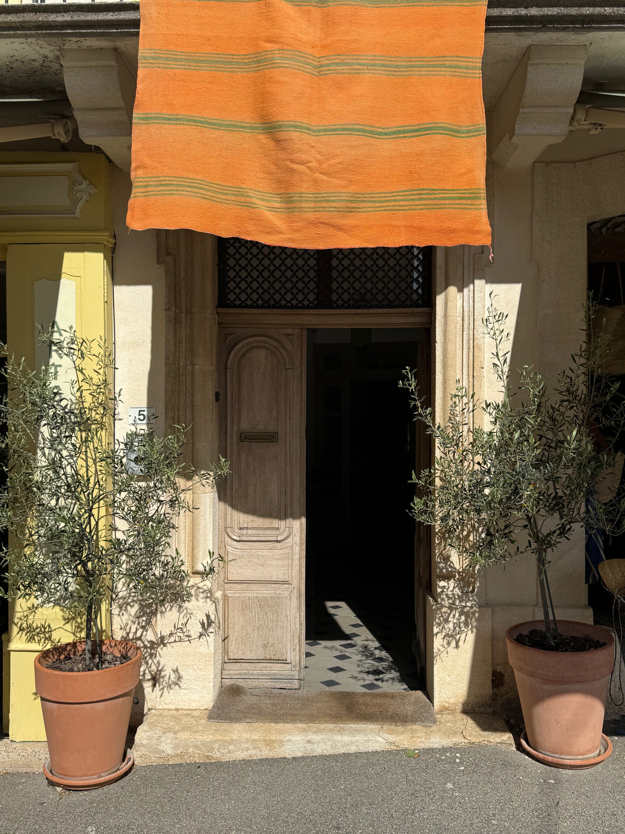 Tapis/ couverture berbère rayé orange
