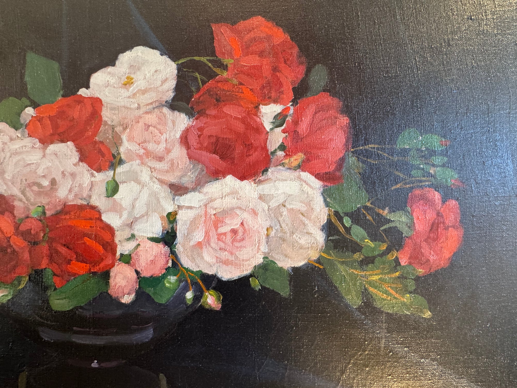 huile sur toile fin 19eme  signée &quot;bouquet de roses&quot;