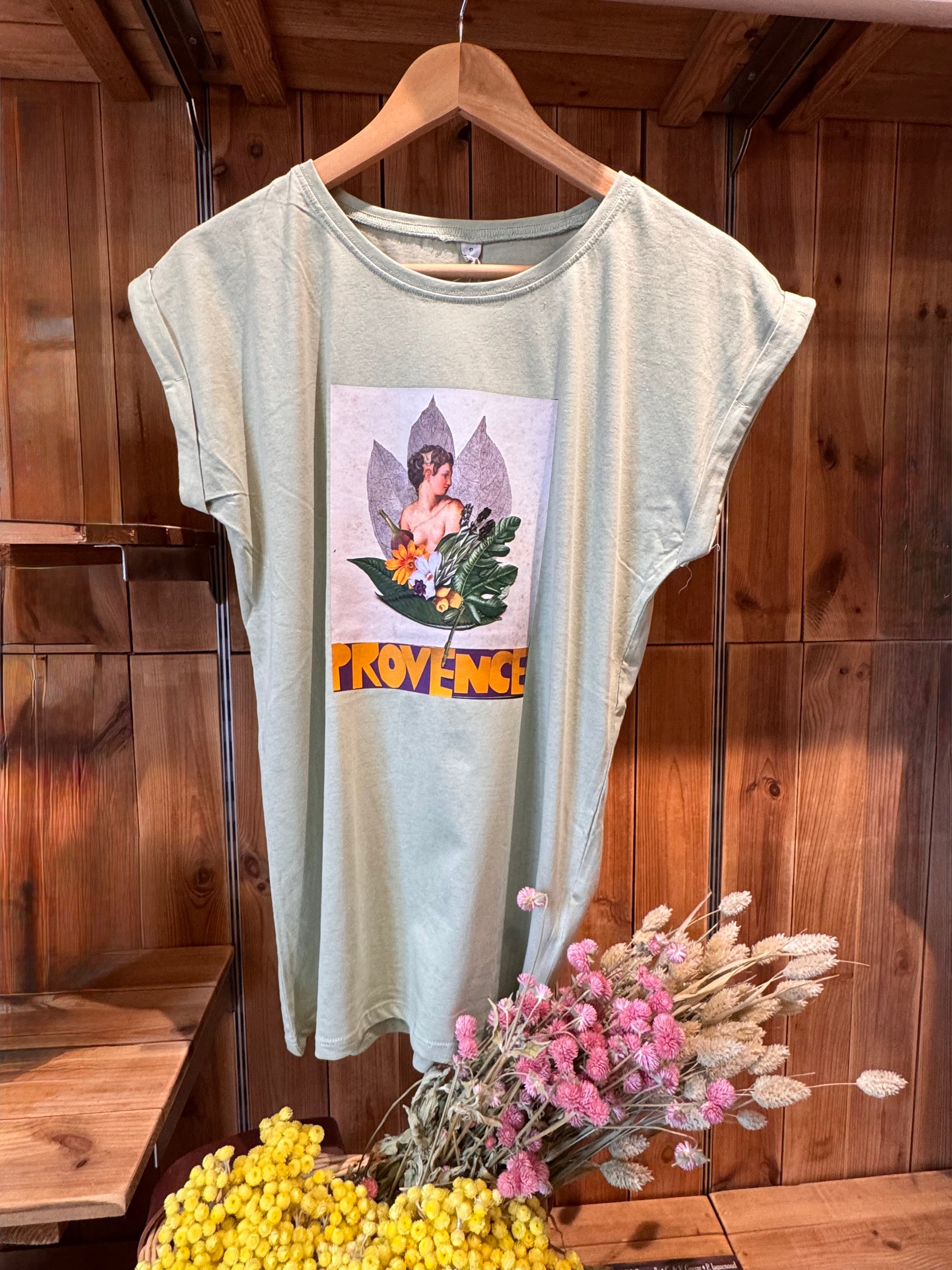 T-shirt manches retournées sauge